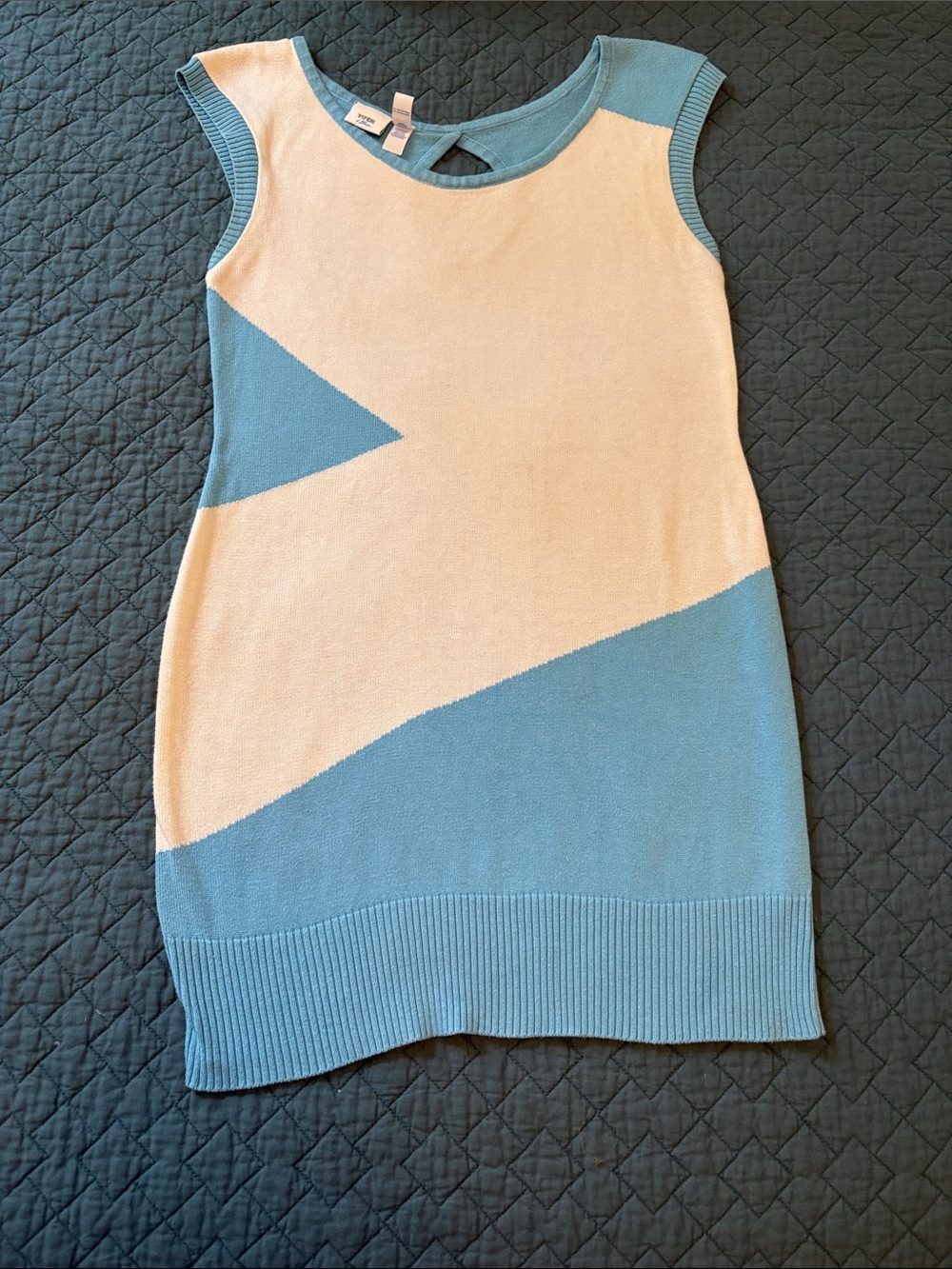 Piper & Blue, Blue & White Geometric Sleeveless Knit Tank Dress/Tunic L